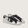 Super-Star da donna in pelle argentata con inserti a contrasto