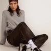 Super-Star da donna in pelle argentata con inserti a contrasto