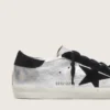 Super-Star da donna in pelle argentata con inserti a contrasto