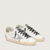 Super-Star da donna in pelle bianca con linguetta sul tallone glitterata