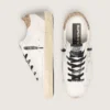Super-Star da donna in pelle bianca con linguetta sul tallone glitterata