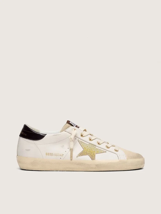 Super-Star da donna in pelle bianca con stella Swarovski dorata