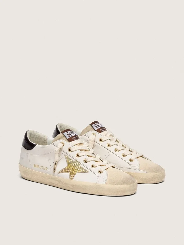 Super-Star da donna in pelle bianca con stella Swarovski dorata