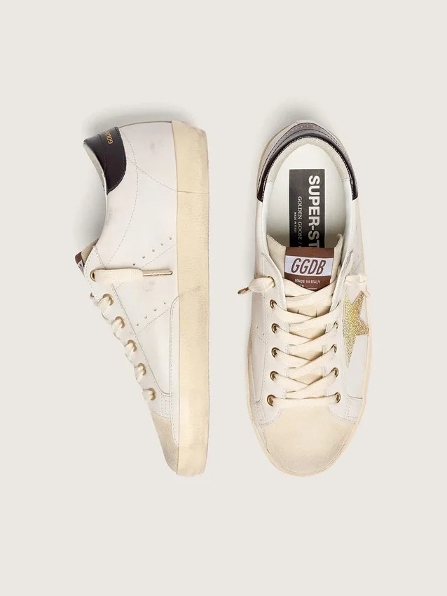 Super-Star da donna in pelle bianca con stella Swarovski dorata