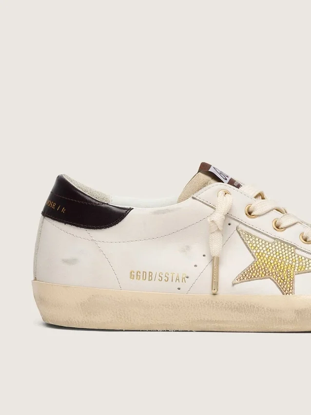 Super-Star da donna in pelle bianca con stella Swarovski dorata