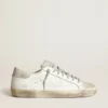 Super-Star da donna in pelle bianca con stella traforata e linguetta sul tallone in nabuk beige