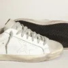 Super-Star da donna in pelle bianca con stella traforata e linguetta sul tallone in nabuk beige
