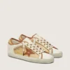 Super-Star da donna in pelle bianca e rafia con stella e inserti rosso mattone