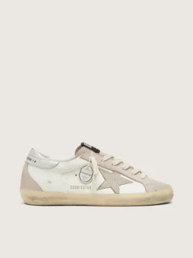 Super-Star da donna in pelle bianca e rosa cipria con stella in cristallo Swarovski argento