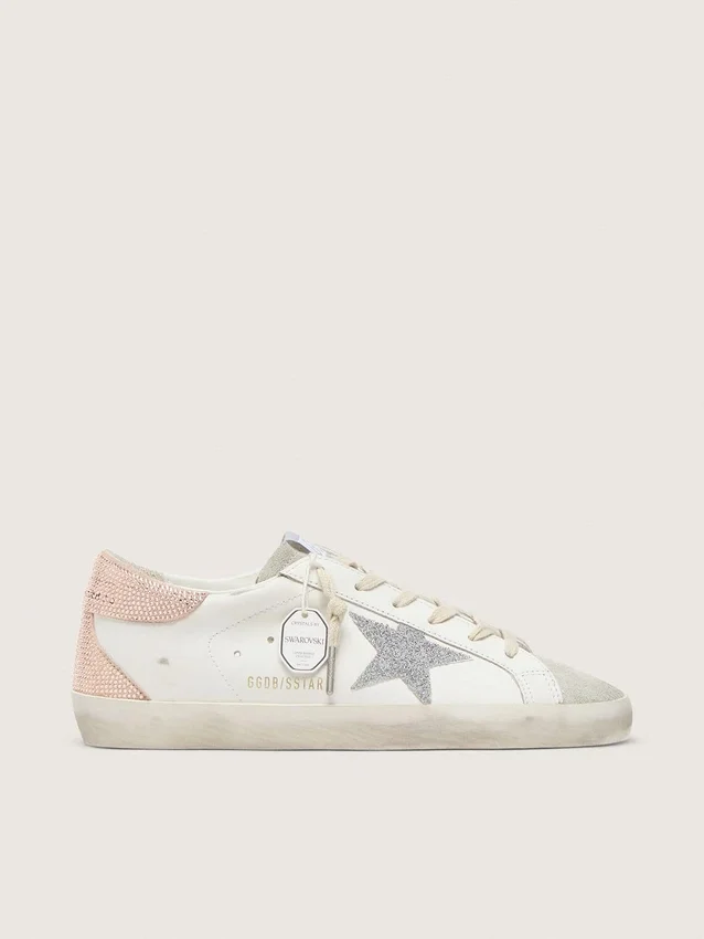 Super-Star da donna in pelle con stella in cristalli Swarovski e linguetta sul tallone