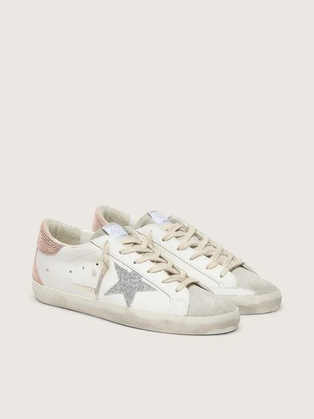 Super-Star da donna in pelle con stella in cristalli Swarovski e linguetta sul tallone