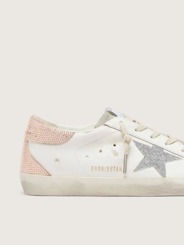 Super-Star da donna in pelle con stella in cristalli Swarovski e linguetta sul tallone