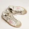 Super-Star da donna in pelle con stella rosa e linguetta sul tallone argentata