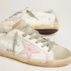 Super-Star da donna in pelle con stella rosa e linguetta sul tallone argentata