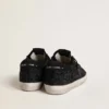 Super-Star da donna in pelle di pony nera con cristalli Swarovski neri e stella in pelle scamosciata nera