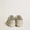 Super-Star da donna in pelle nappa avorio con stella glitterata platino e linguetta sul tallone
