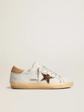Super-Star da donna in pelle nappa con stella in pelle di pony e linguetta sul tallone in pelle scamosciata