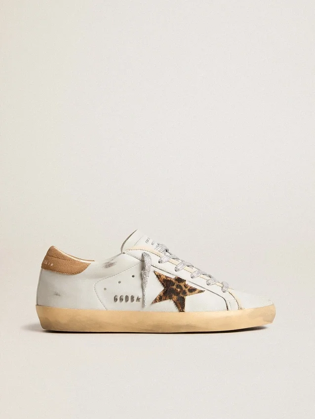 Super-Star da donna in pelle nappa con stella in pelle di pony e linguetta sul tallone in pelle scamosciata