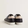 Super-Star da donna in pelle nappa nera con stella in pelle di pony con stampa zebrata e linguetta sul tallone in pelle beige