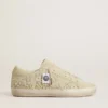 Super-Star da donna in pelle scamosciata beige con perle e cristalli Swarovski
