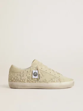 Super-Star da donna in pelle scamosciata beige con perle e cristalli Swarovski
