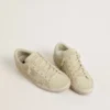 Super-Star da donna in pelle scamosciata beige con perle e cristalli Swarovski
