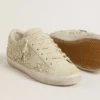 Super-Star da donna in pelle scamosciata beige con perle e cristalli Swarovski
