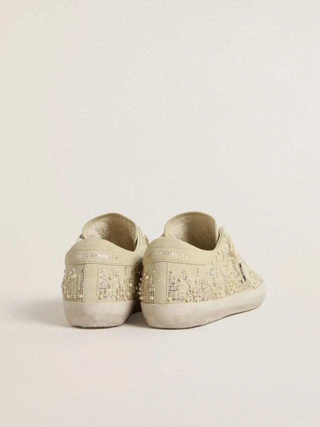 Super-Star da donna in pelle scamosciata beige con perle e cristalli Swarovski