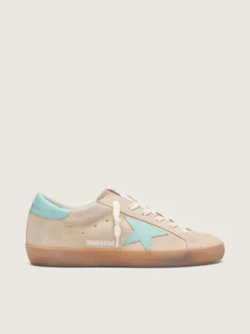 Super-Star da donna in pelle scamosciata beige con stella verde acqua