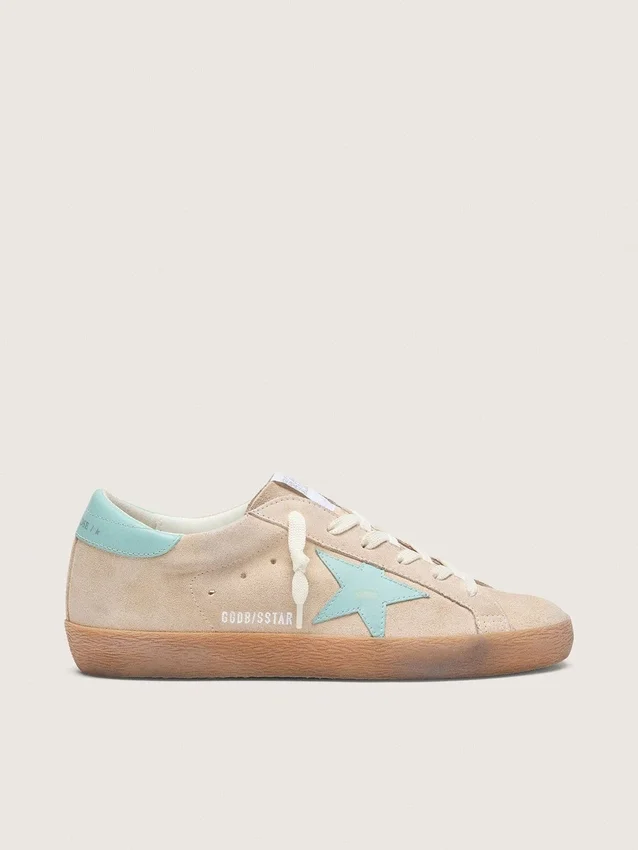 Super-Star da donna in pelle scamosciata beige con stella verde acqua