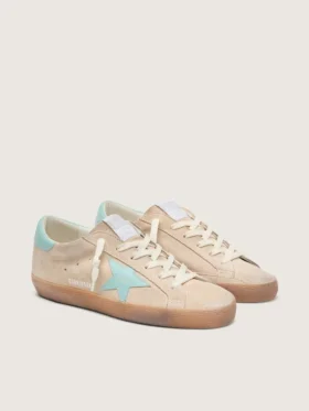Super-Star da donna in pelle scamosciata beige con stella verde acqua