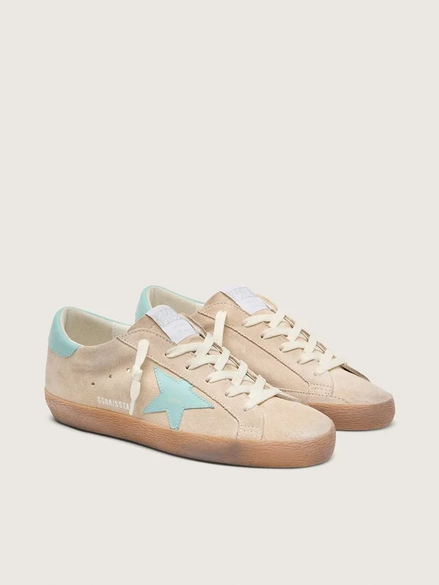 Super-Star da donna in pelle scamosciata beige con stella verde acqua