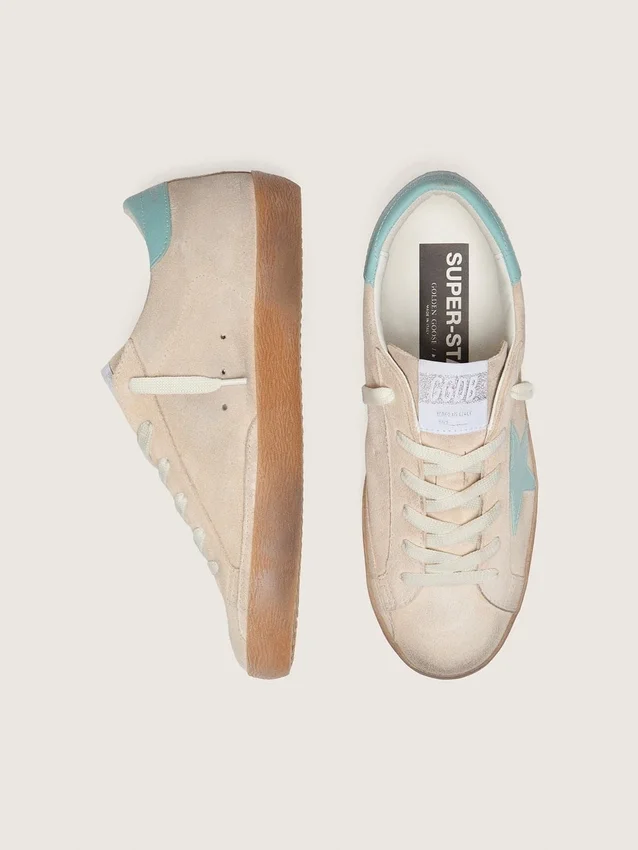 Super-Star da donna in pelle scamosciata beige con stella verde acqua