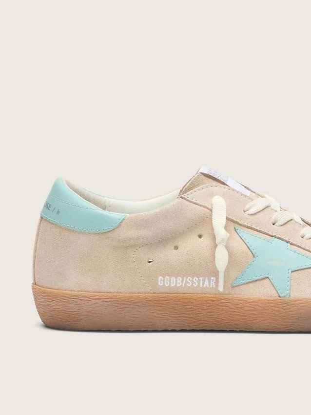 Super-Star da donna in pelle scamosciata beige con stella verde acqua