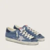 Super-Star da donna in pelle scamosciata blu denim con stella argentata glitterata