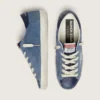 Super-Star da donna in pelle scamosciata blu denim con stella argentata glitterata