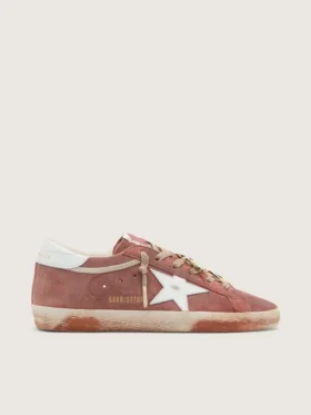 Super-Star da uomo in pelle scamosciata color ruggine con stella in pelle metallizzata platino