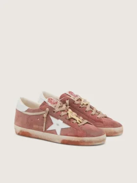 Super-Star da donna in pelle scamosciata color ruggine con stella in pelle platino metallizzata