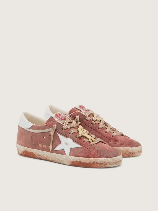 Super-Star da uomo in pelle scamosciata color ruggine con stella in pelle metallizzata platino