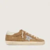 Super-Star da donna in pelle scamosciata color tabacco con stella glitterata argento