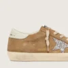 Super-Star da donna in pelle scamosciata color tabacco con stella glitterata argento