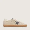 Super-Star da donna in pelle scamosciata grigio ghiaccio con stella glitterata argento e linguetta in pelle sul tallone