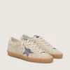 Super-Star da donna in pelle scamosciata grigio ghiaccio con stella glitterata argento e linguetta in pelle sul tallone
