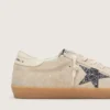 Super-Star da donna in pelle scamosciata grigio ghiaccio con stella glitterata argento e linguetta in pelle sul tallone