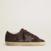Super-Star da donna in pelle scamosciata marrone con stella glitterata argento
