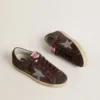 Super-Star da donna in pelle scamosciata marrone con stella glitterata argento