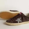 Super-Star da donna in pelle scamosciata marrone con stella glitterata argento