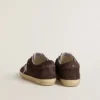 Super-Star da donna in pelle scamosciata marrone con stella glitterata argento