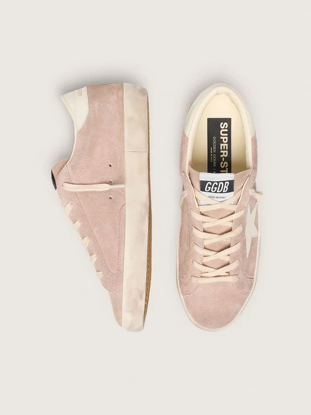 Super-Star da donna in pelle scamosciata rosa cipria con stella bianca
