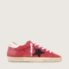 Super-Star da donna in pelle scamosciata rossa con stella glitterata e linguetta bianca sul tallone